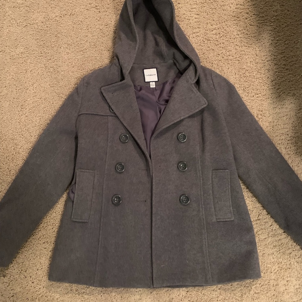 Croft & Barrow grey wool blend peacoat with hood size small